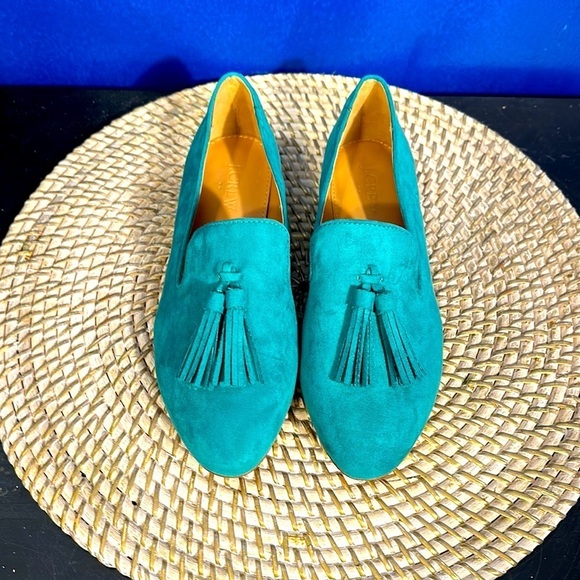 NEW Women’s J.Crew Faux Suede Tassel Loafers Deep Emerald Green Item BF086 6.5 - Picture 1 of 6